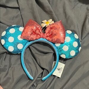 Disney Blue Sequin Minnie Ears with Red Bow